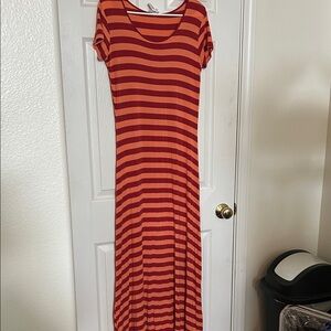 DownEast Red and Orange Striped Maxi Dress